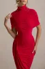 Enchant | Red Asymmetric Twisted Cape Midi Dress sold by Club L London