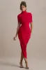Enchant | Red Asymmetric Twisted Cape Midi Dress sold by Club L London