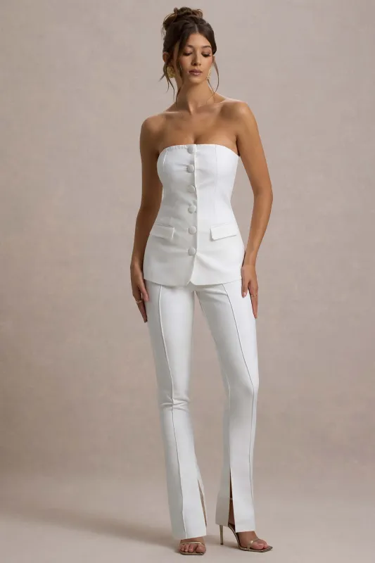 Wonder Woman | White High Waist Tailored Trousers With Hem Split sold by Club L London