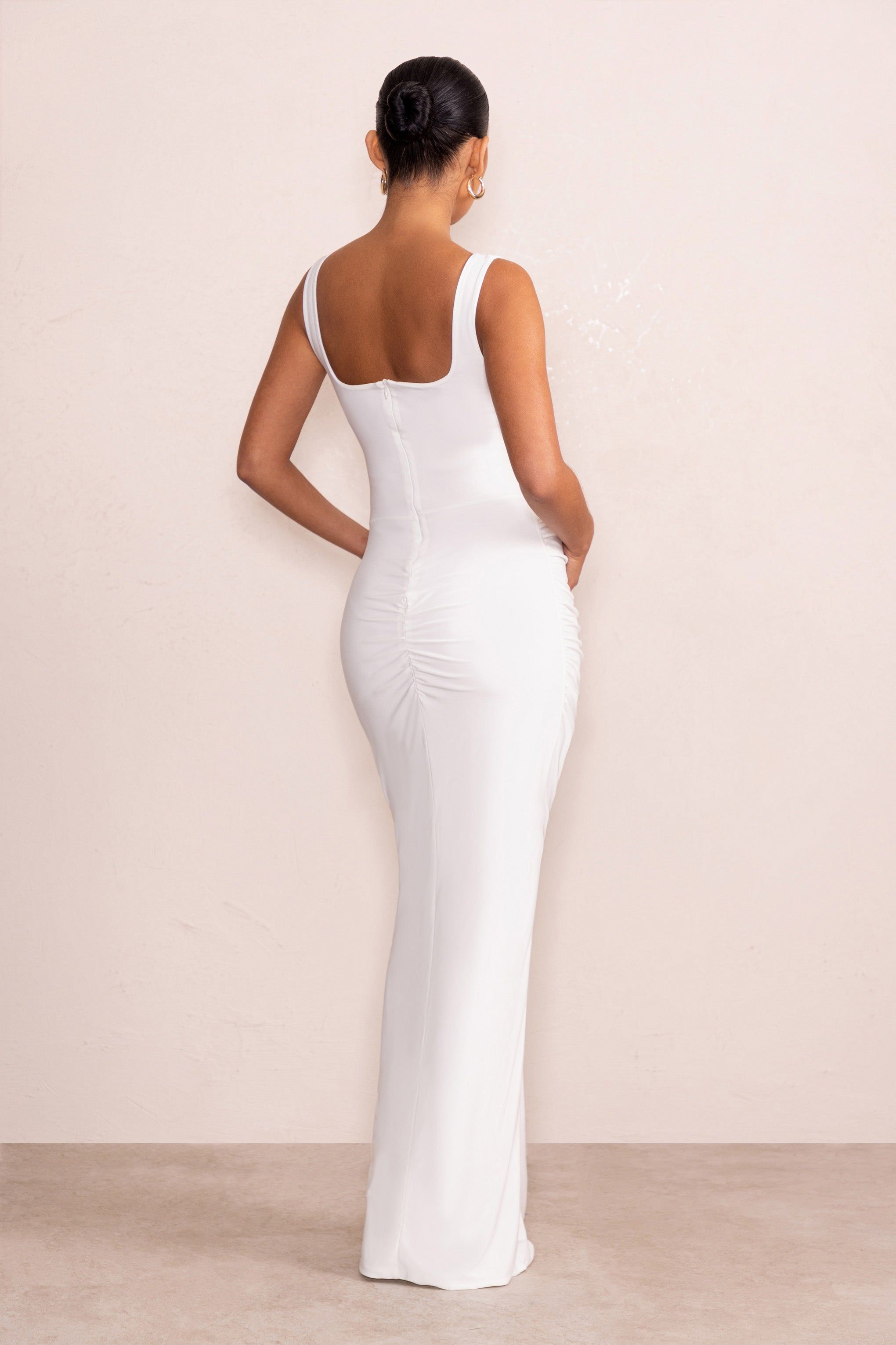 Avril | White Square Neck Maternity Maxi Dress with Split sold by Club L London product image thumbnail 2
