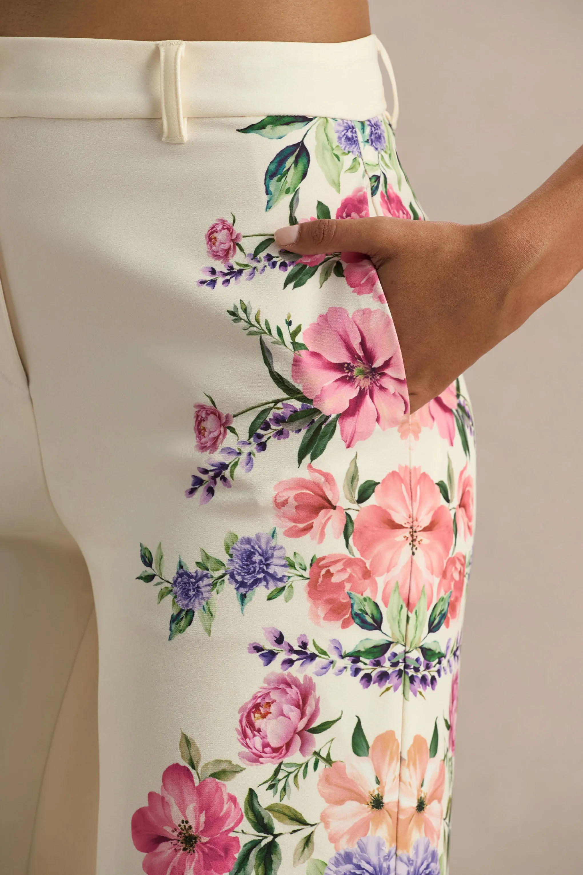 Solana | White Floral Border Print Wide-Leg Trousers sold by Club L London product image thumbnail 5