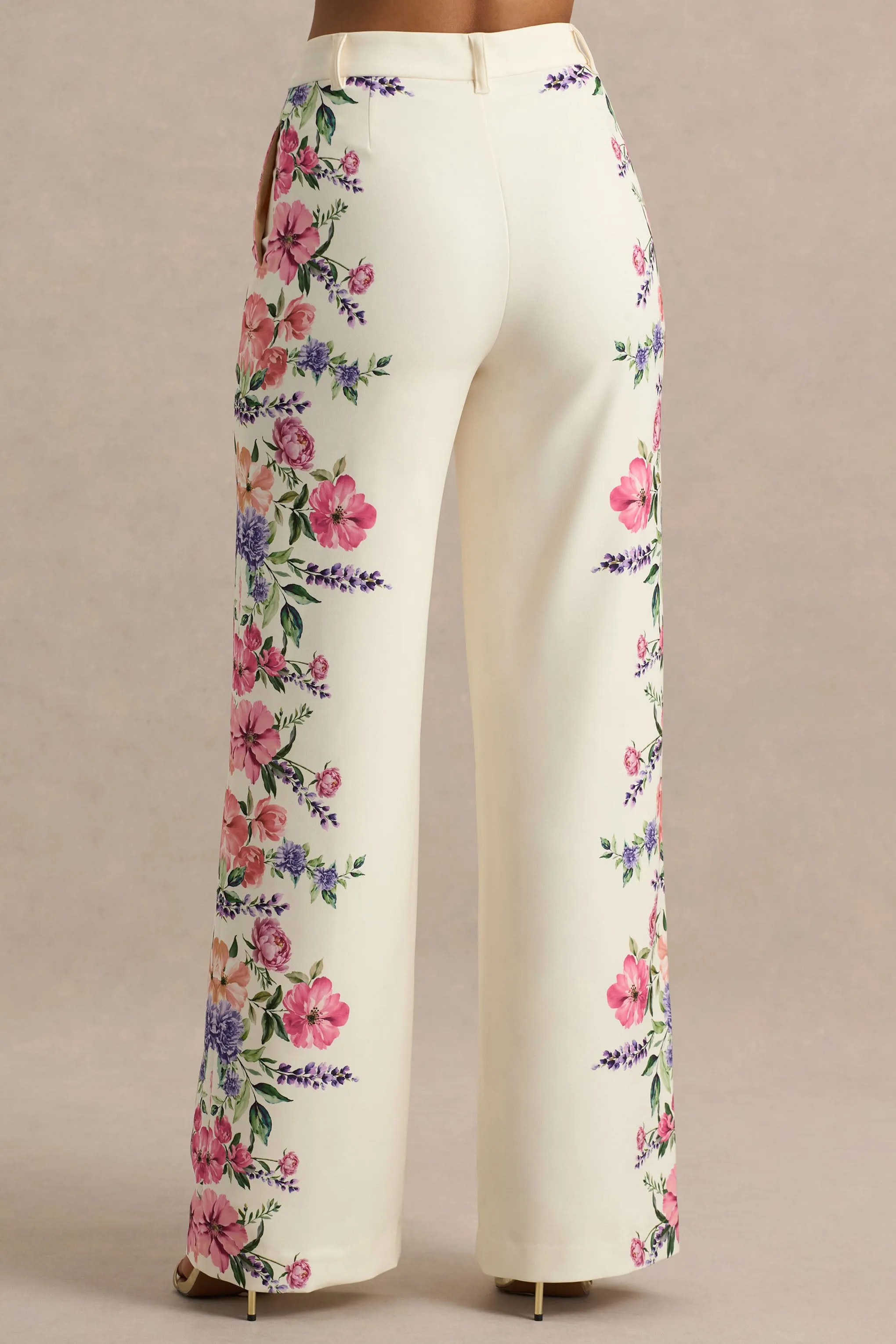 Solana | White Floral Border Print Wide-Leg Trousers sold by Club L London product image thumbnail 4
