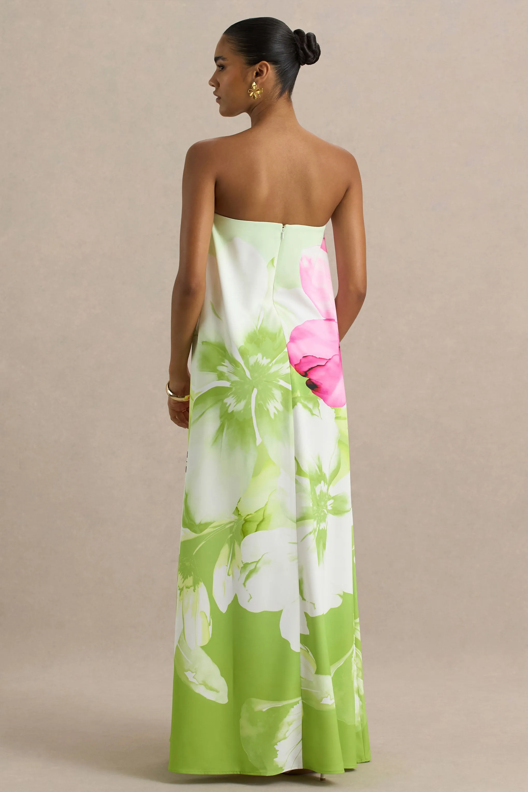 Ellery | Lime Floral Print Bandeau Maxi Dress sold by Club L London product image thumbnail 2