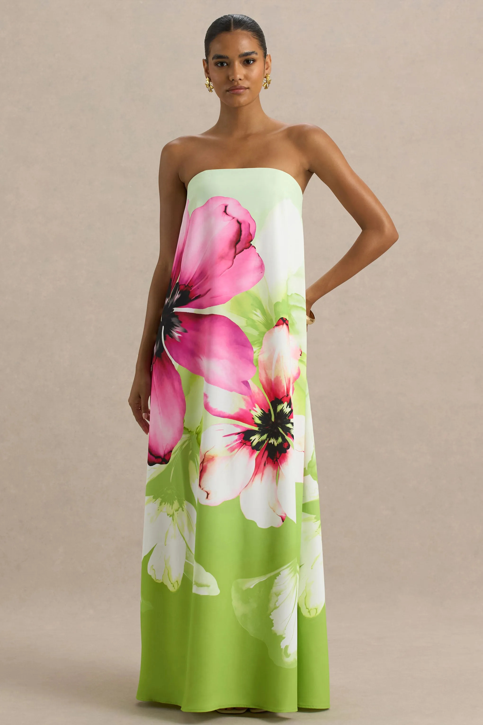 Ellery | Lime Floral Print Bandeau Maxi Dress sold by Club L London product image thumbnail 3