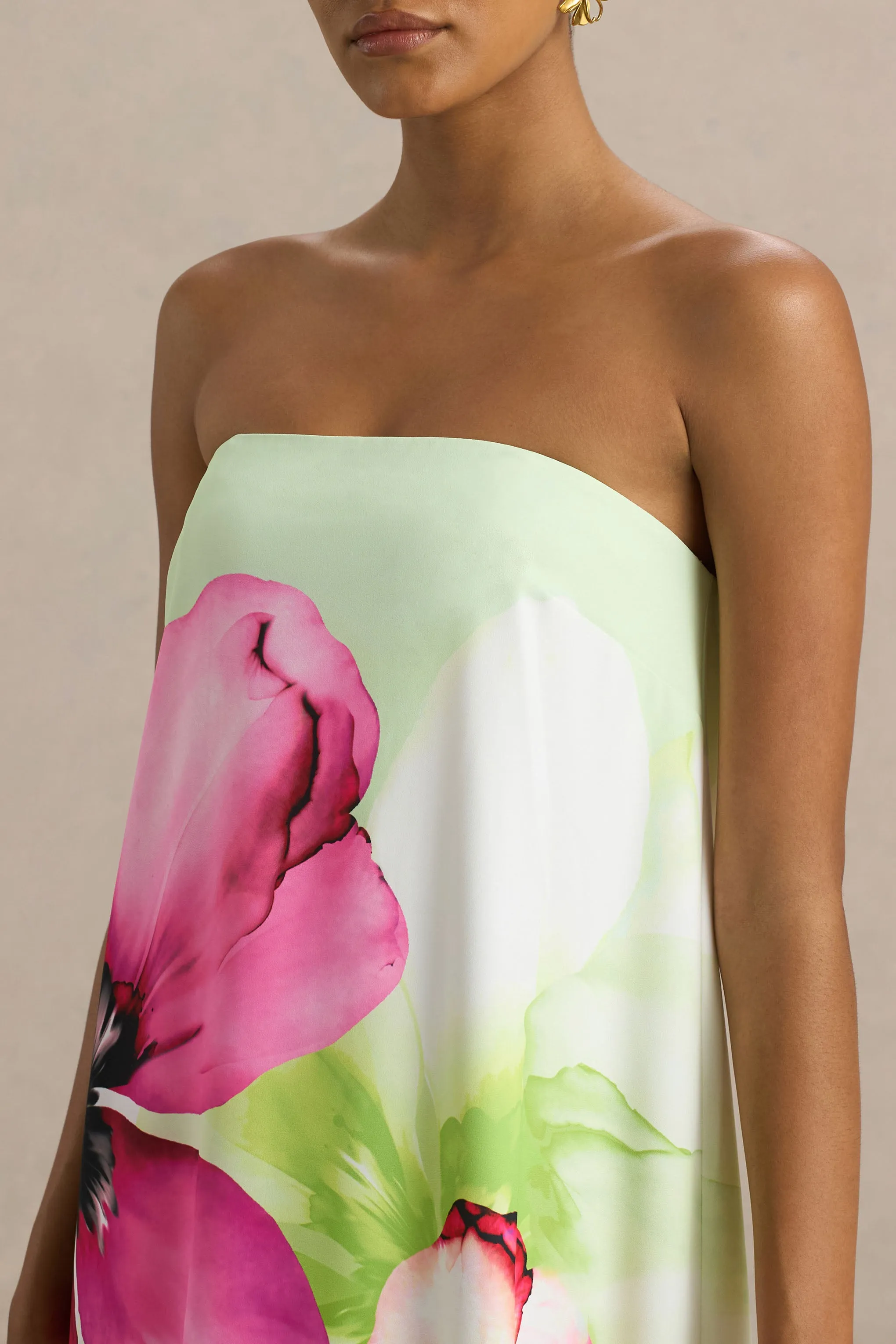 Ellery | Lime Floral Print Bandeau Maxi Dress sold by Club L London product image thumbnail 5