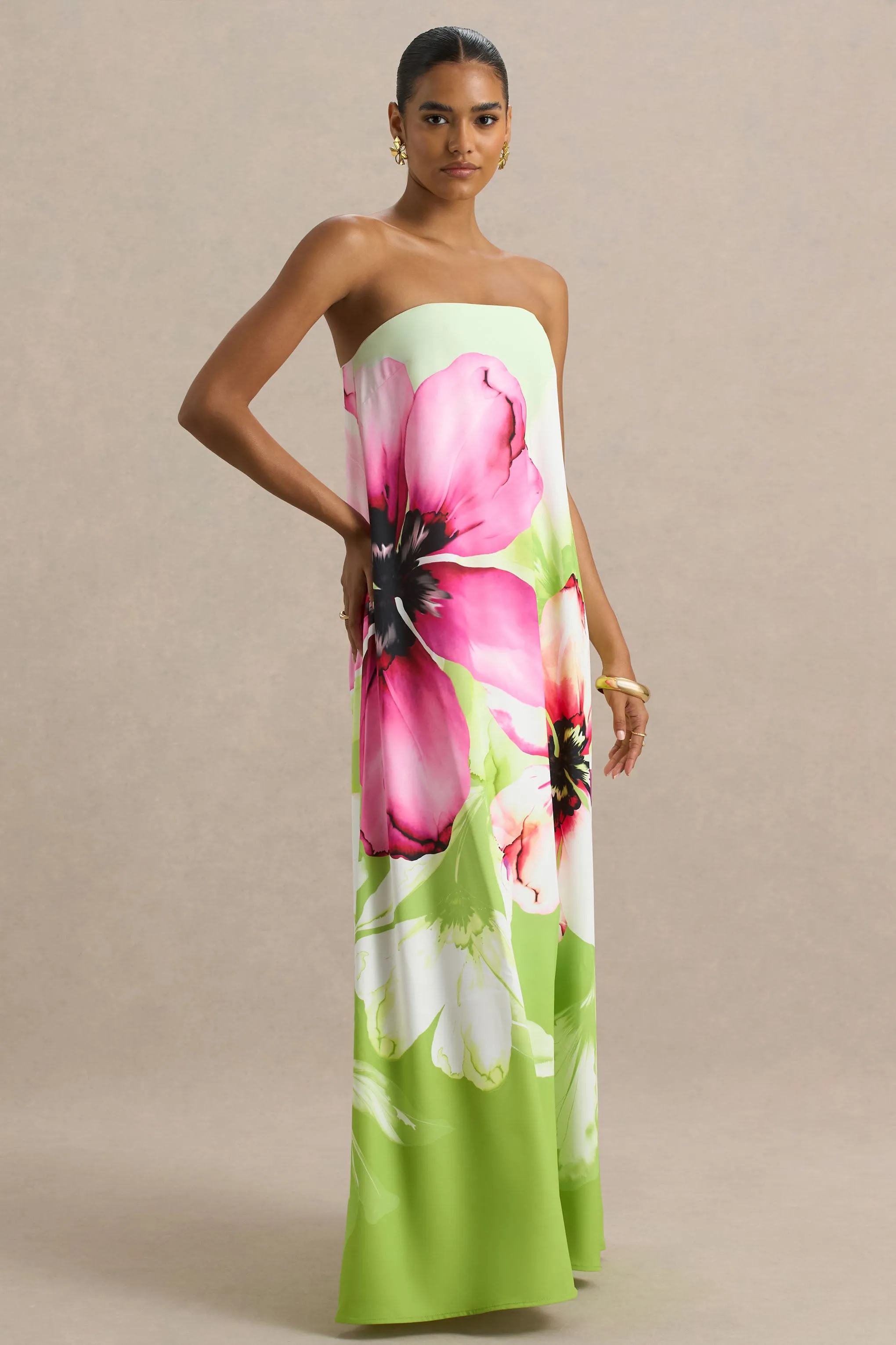 Ellery | Lime Floral Print Bandeau Maxi Dress sold by Club L London product image thumbnail 4