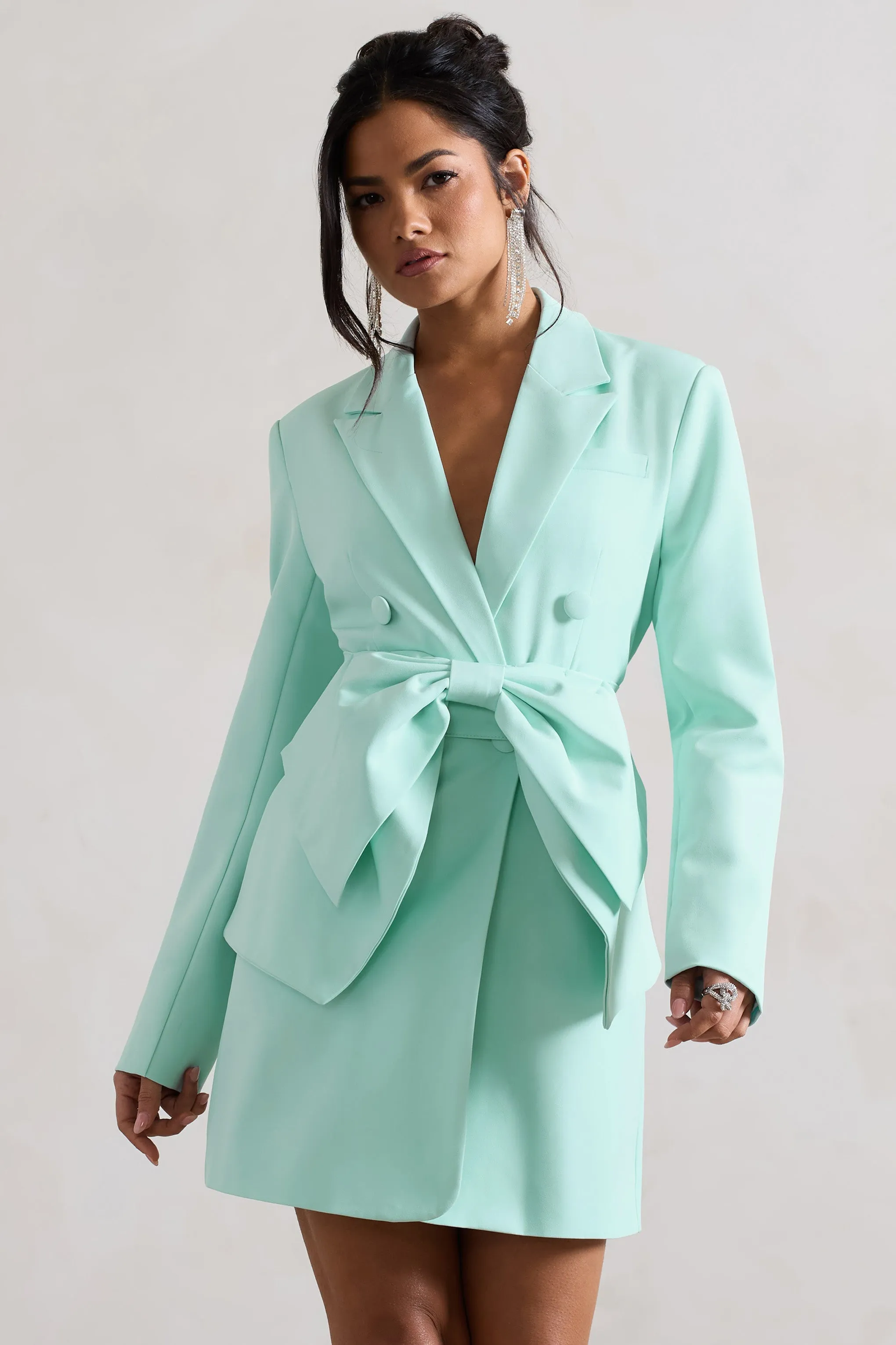 Prized | Mint Green Tailored Blazer Dress With Bow sold by Club L London