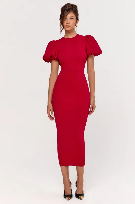 Dakota | Red Puff-Sleeve Midi Dress sold by Club L London