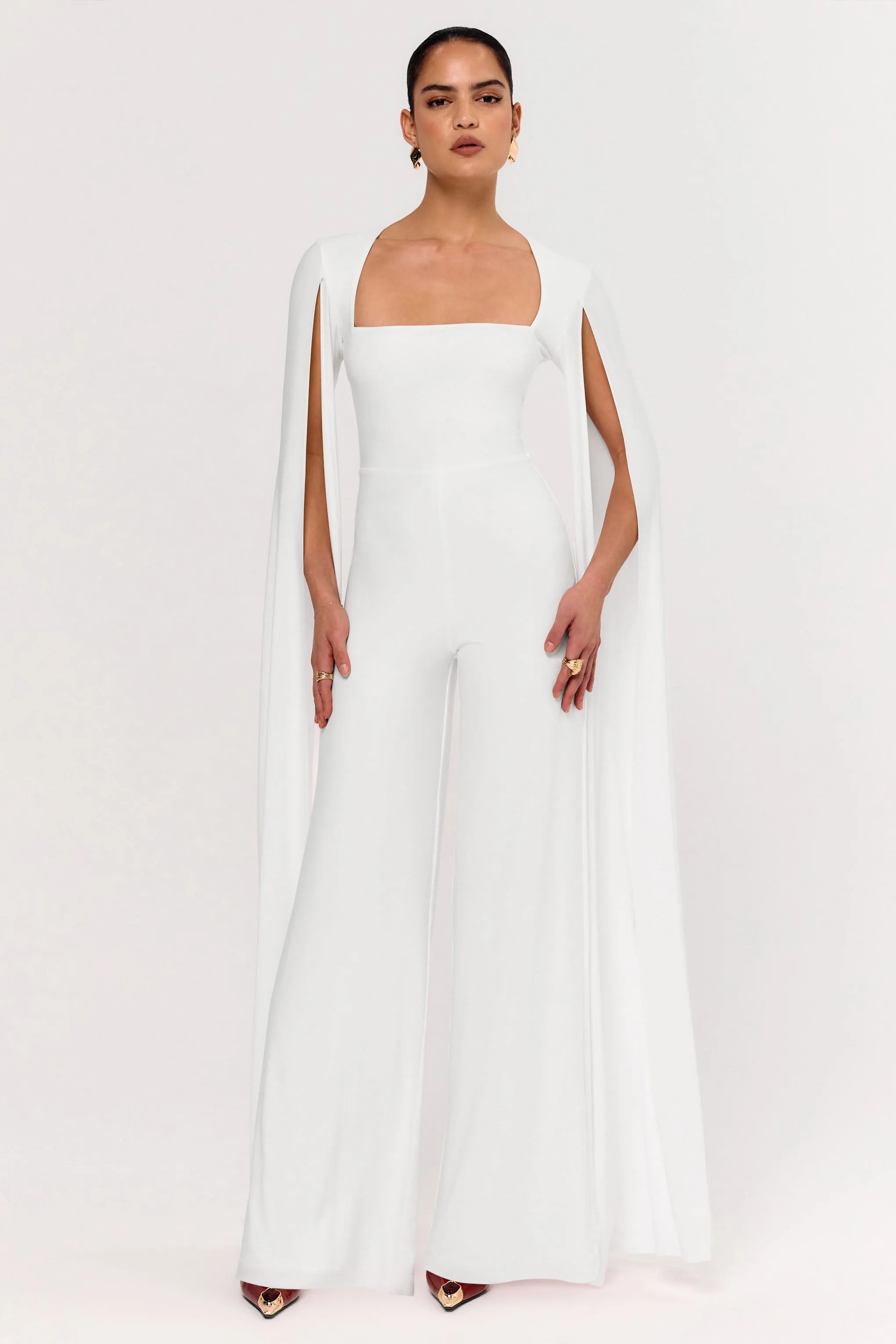 Zara | White Square-Neck Jumpsuit With Cape Sleeves sold by Club L London product image thumbnail 3