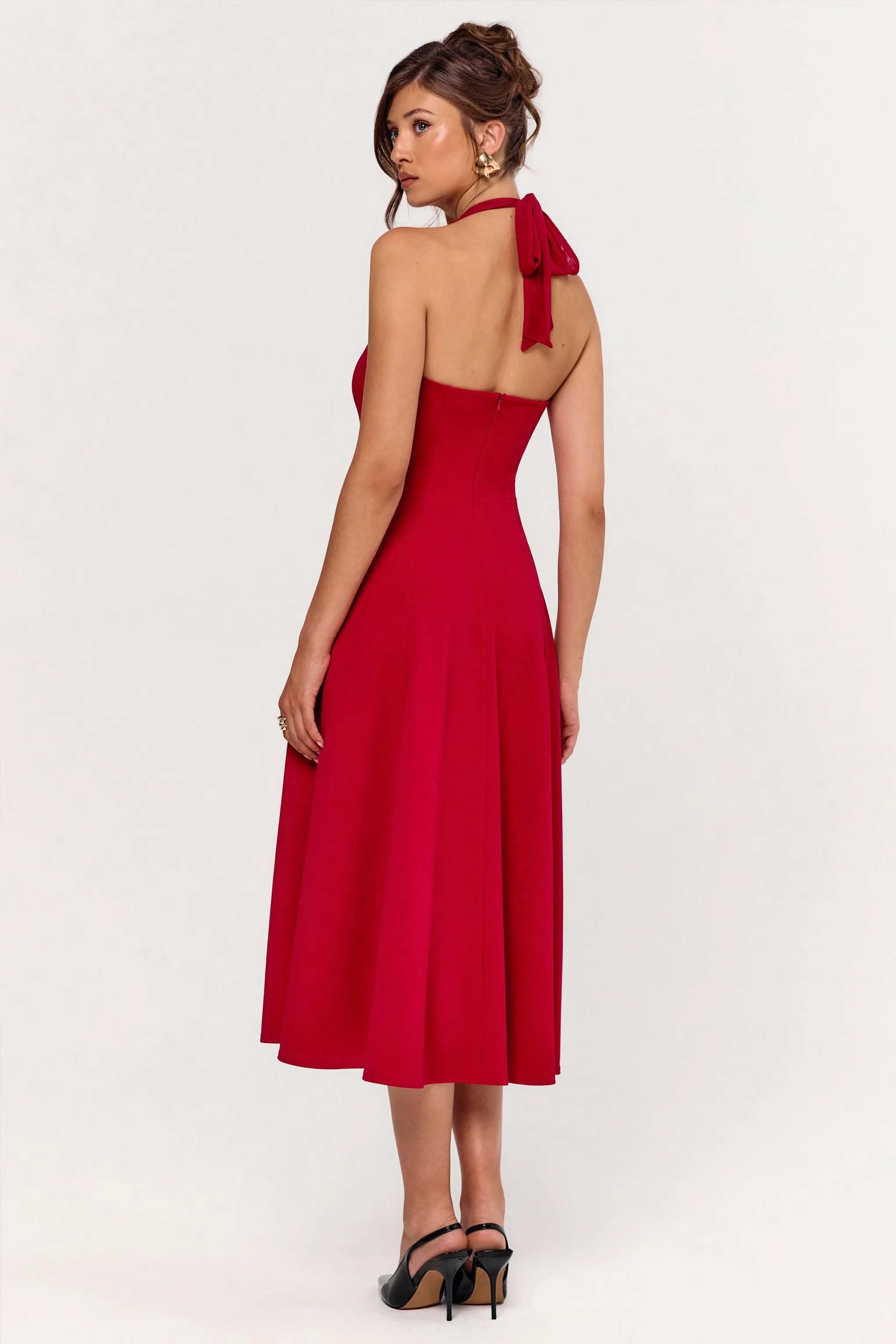 Auburn | Red Halter Skater Midi Dress sold by Club L London product image thumbnail 2