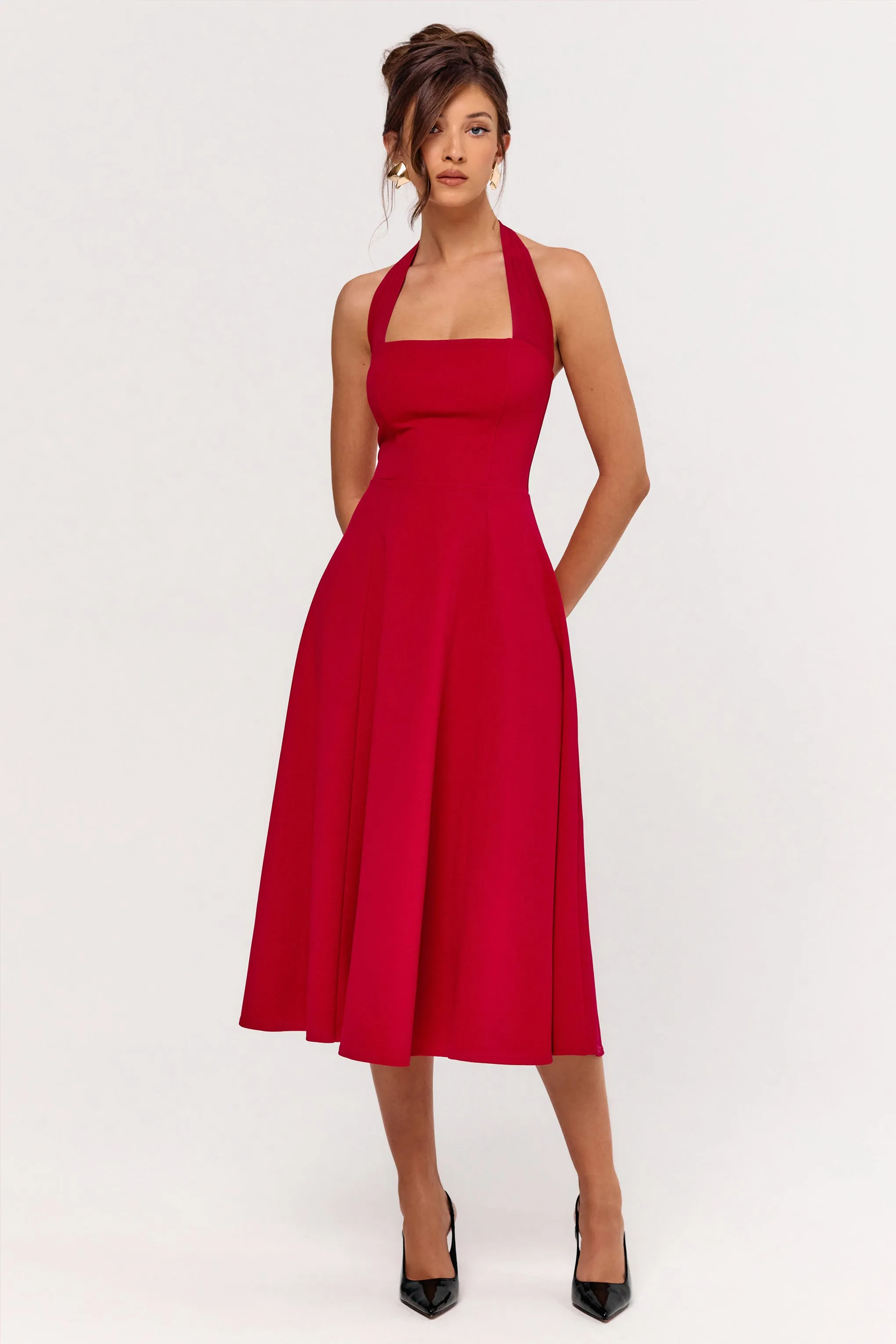Auburn | Red Halter Skater Midi Dress sold by Club L London product image thumbnail 4