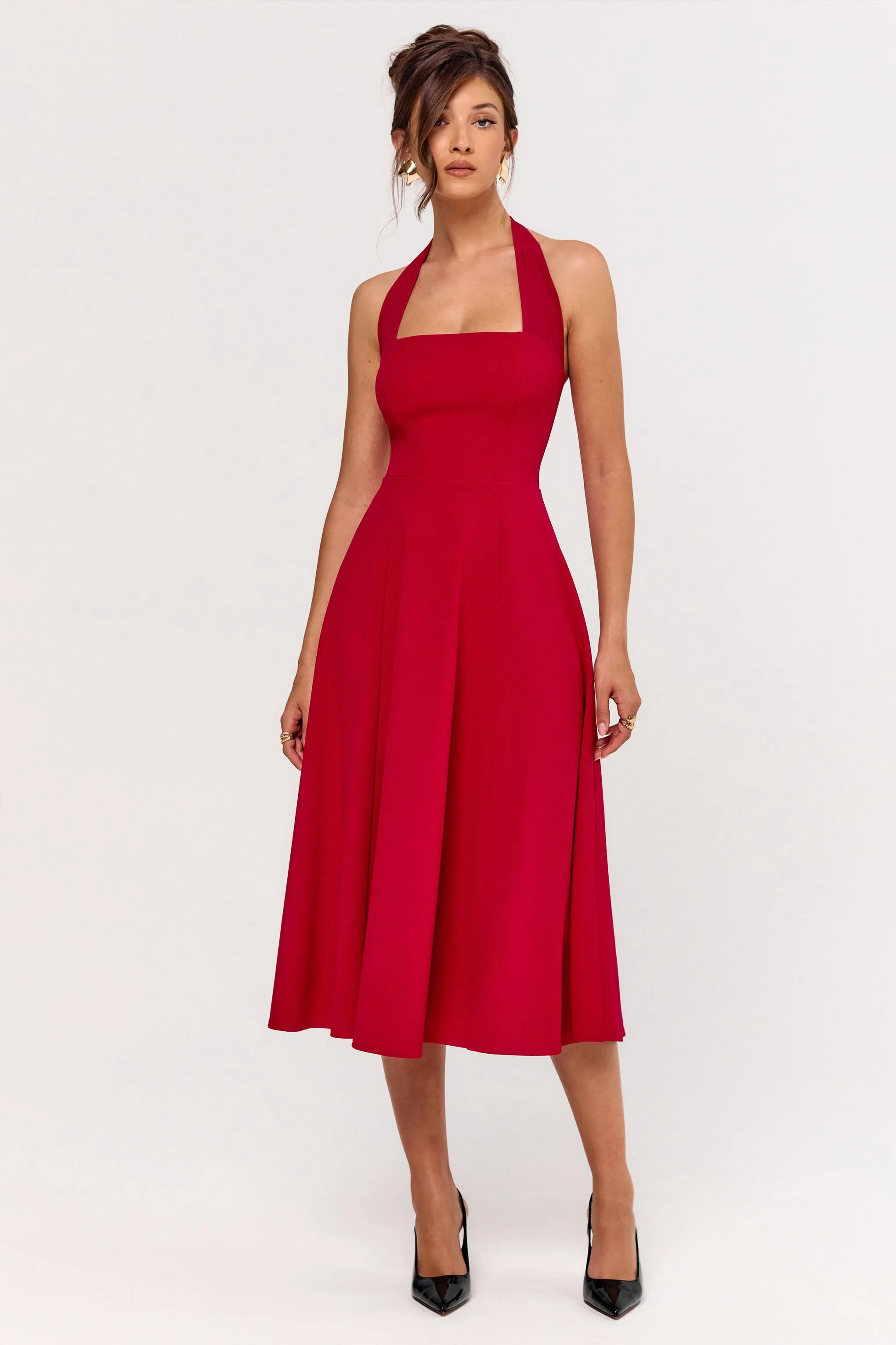 Auburn | Red Halter Skater Midi Dress sold by Club L London product image thumbnail 3