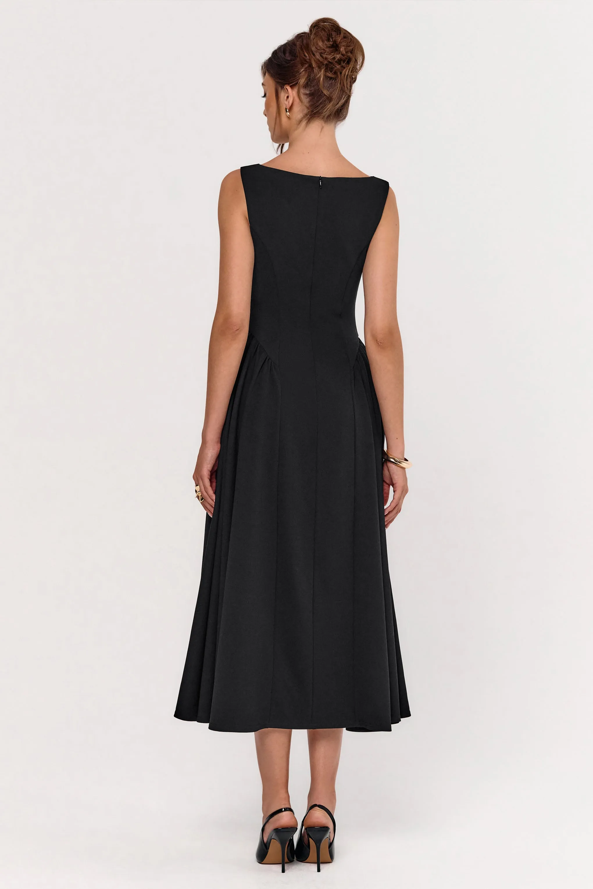 Muriel | Black Boat-Neck Volume-Hem Midi Dress sold by Club L London product image thumbnail 2