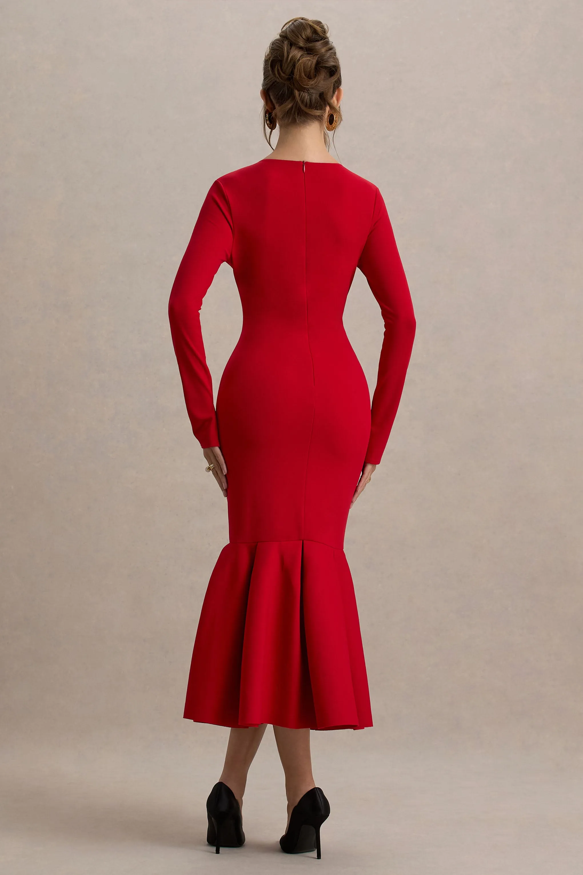 Liberty | Red High Neck Mermaid Maxi Dress With Ruffling Detail sold by Club L London product image thumbnail 2