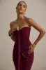Ali | Burgundy Sweetheart Ruched Wrap Maxi Dress sold by Club L London