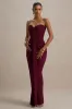 Ali | Burgundy Sweetheart Ruched Wrap Maxi Dress sold by Club L London