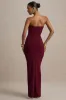 Ali | Burgundy Sweetheart Ruched Wrap Maxi Dress sold by Club L London