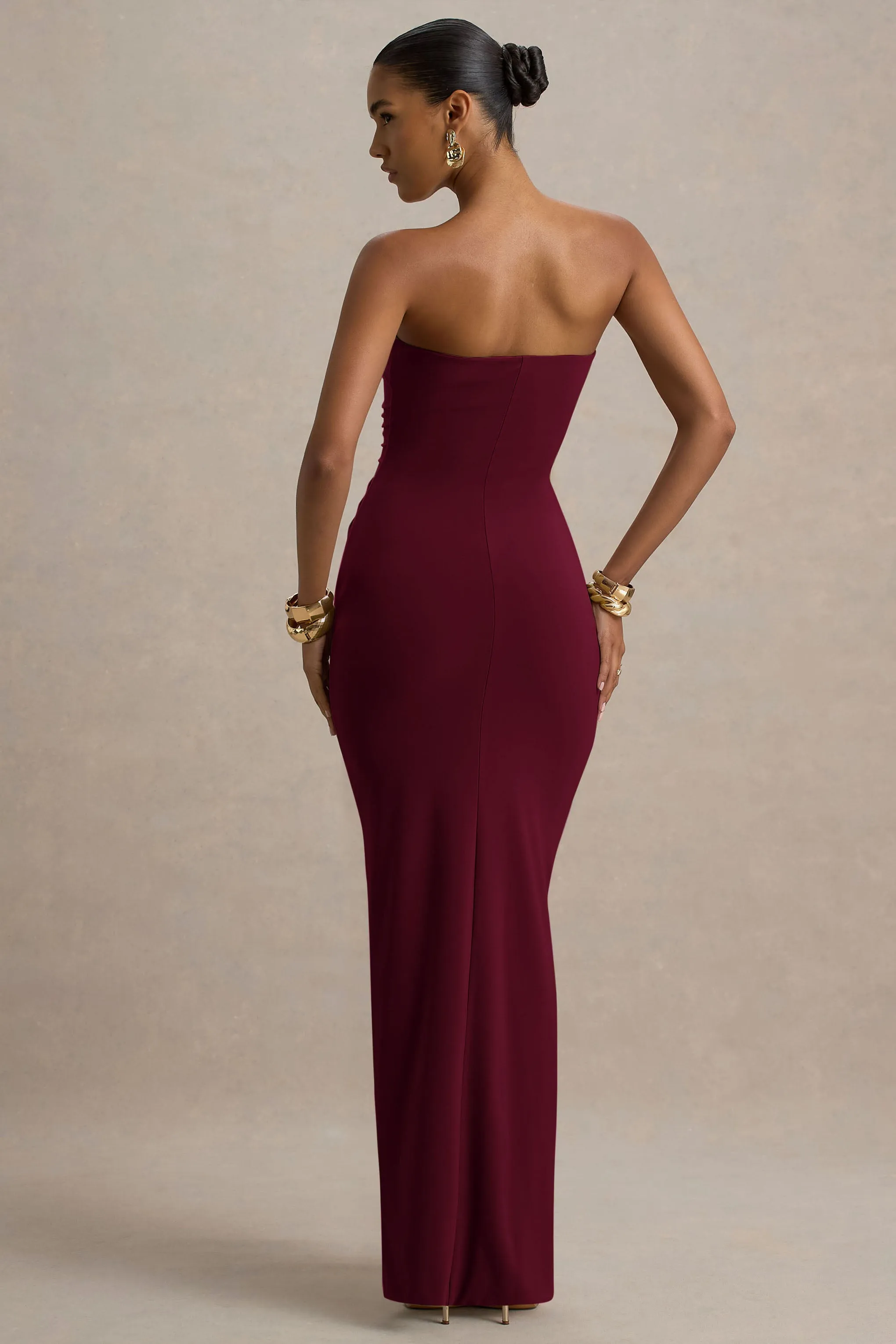 Ali | Burgundy Sweetheart Ruched Wrap Maxi Dress sold by Club L London product image thumbnail 2