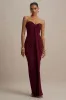 Ali | Burgundy Sweetheart Ruched Wrap Maxi Dress sold by Club L London