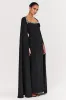 Glossy | Black Woven Square-Neck Maxi Dress With Cape Sleeves and Embellished Detail sold by Club L London