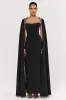 Glossy | Black Woven Square-Neck Maxi Dress With Cape Sleeves and Embellished Detail sold by Club L London