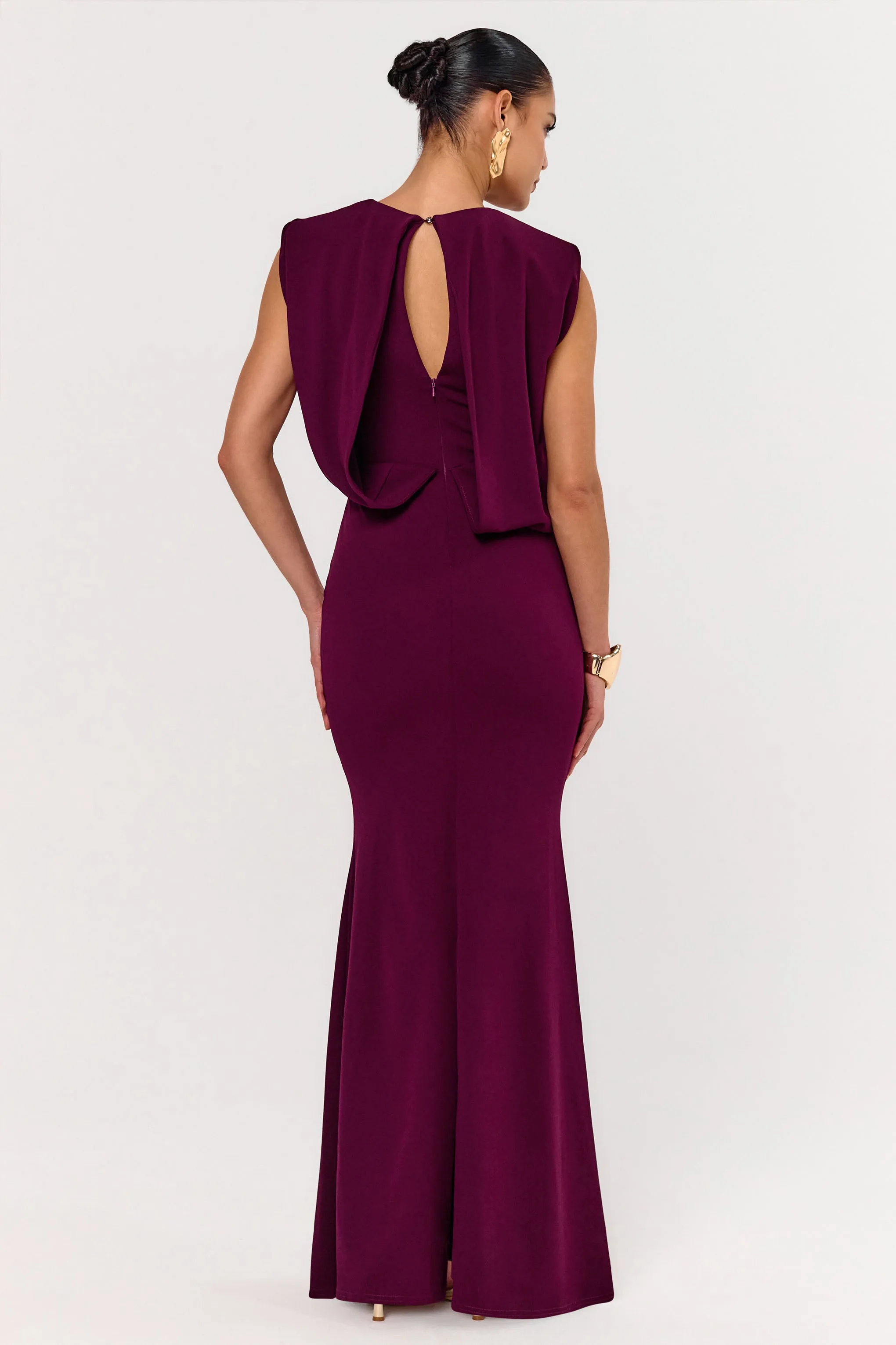 Meave | Burgundy High Neck Maxi Dress With Draping Detail sold by Club L London product image thumbnail 2