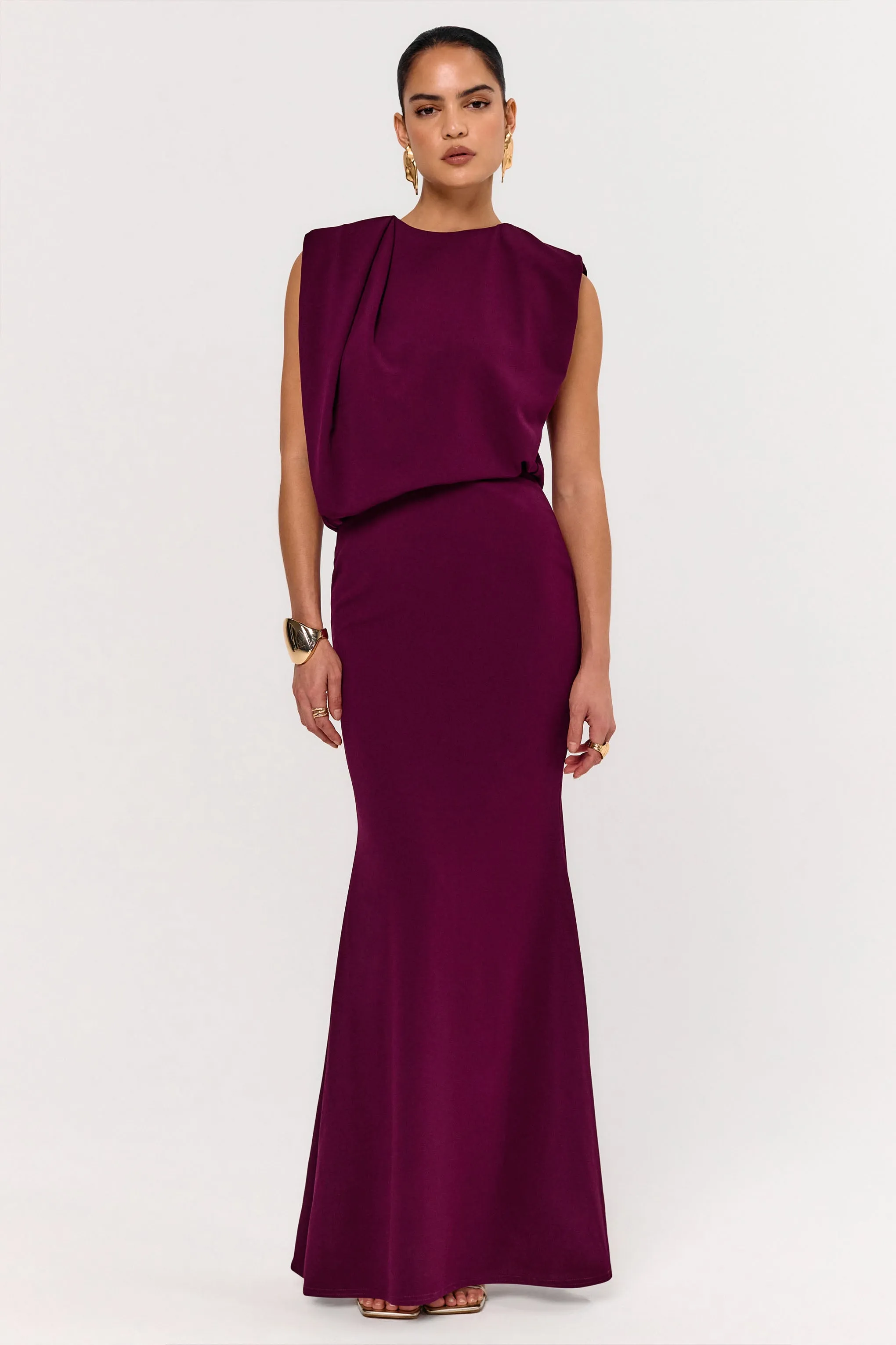 Meave | Burgundy High Neck Maxi Dress With Draping Detail sold by Club L London product image thumbnail 4