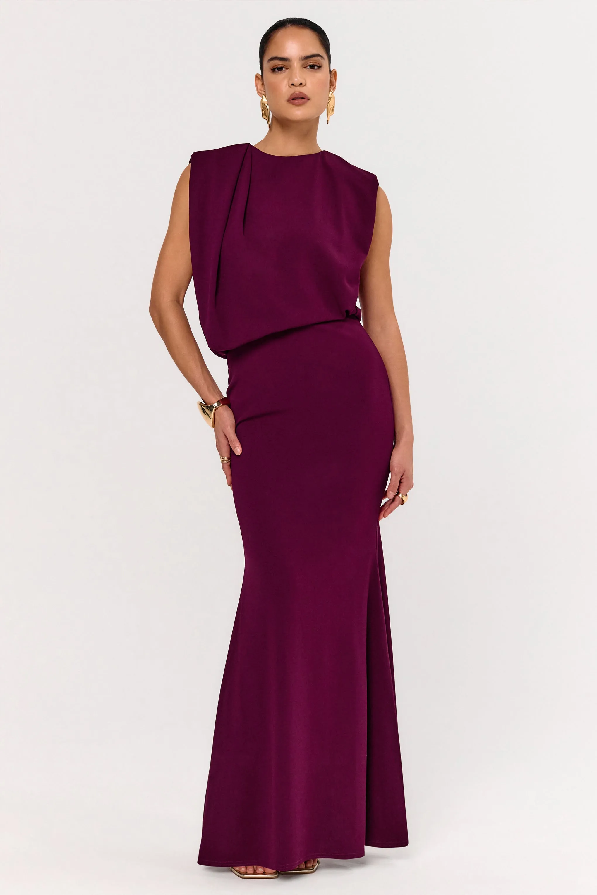 Meave | Burgundy High Neck Maxi Dress With Draping Detail sold by Club L London product image thumbnail 3