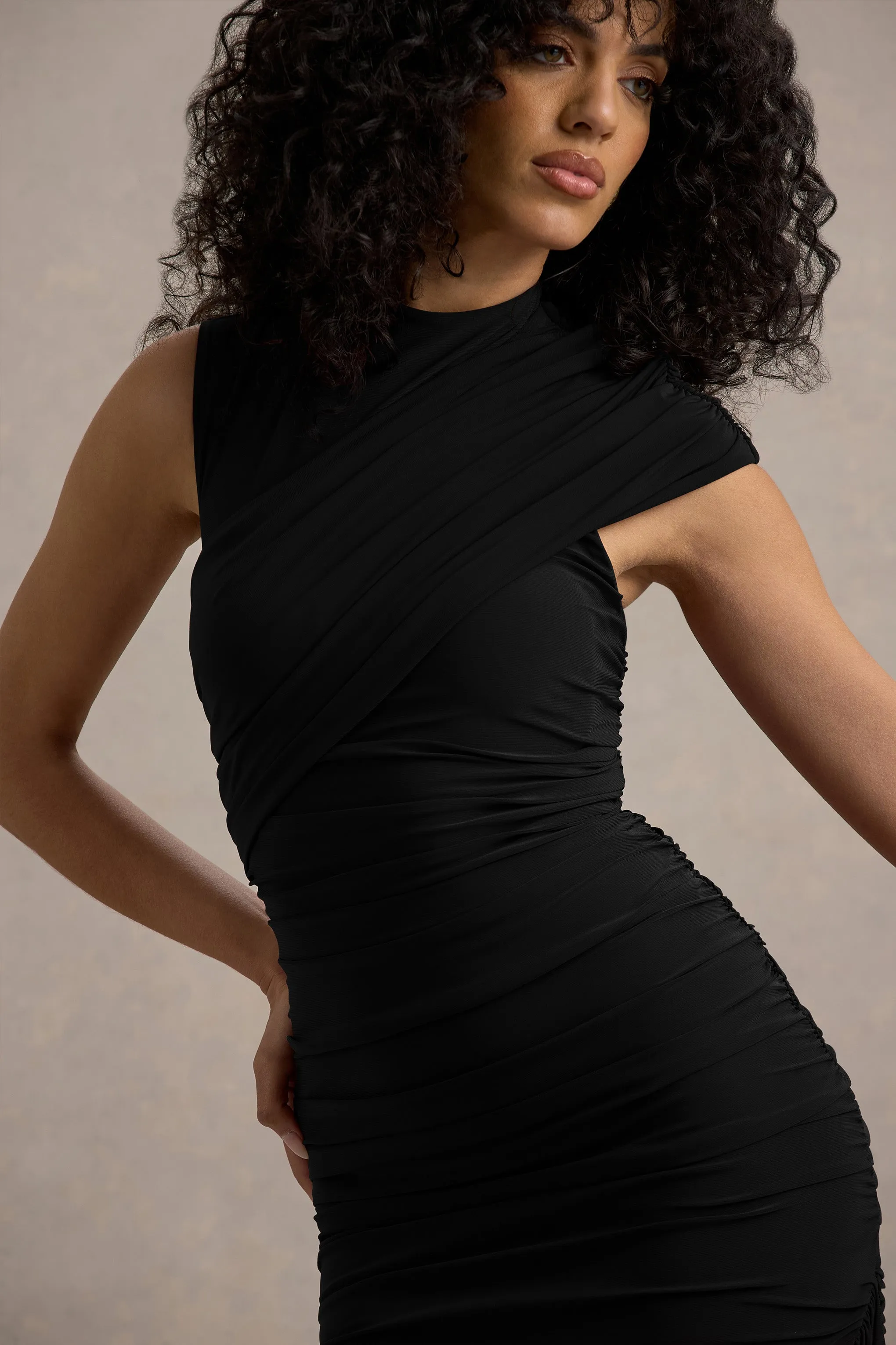 Nocturnal | Black Ruched Mini Dress With Sash sold by Club L London product image thumbnail 5