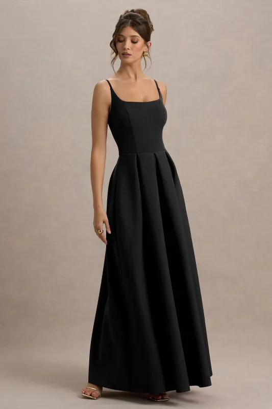 Bambina | Black Scoop-Neck Pleated Maxi Dress sold by Club L London