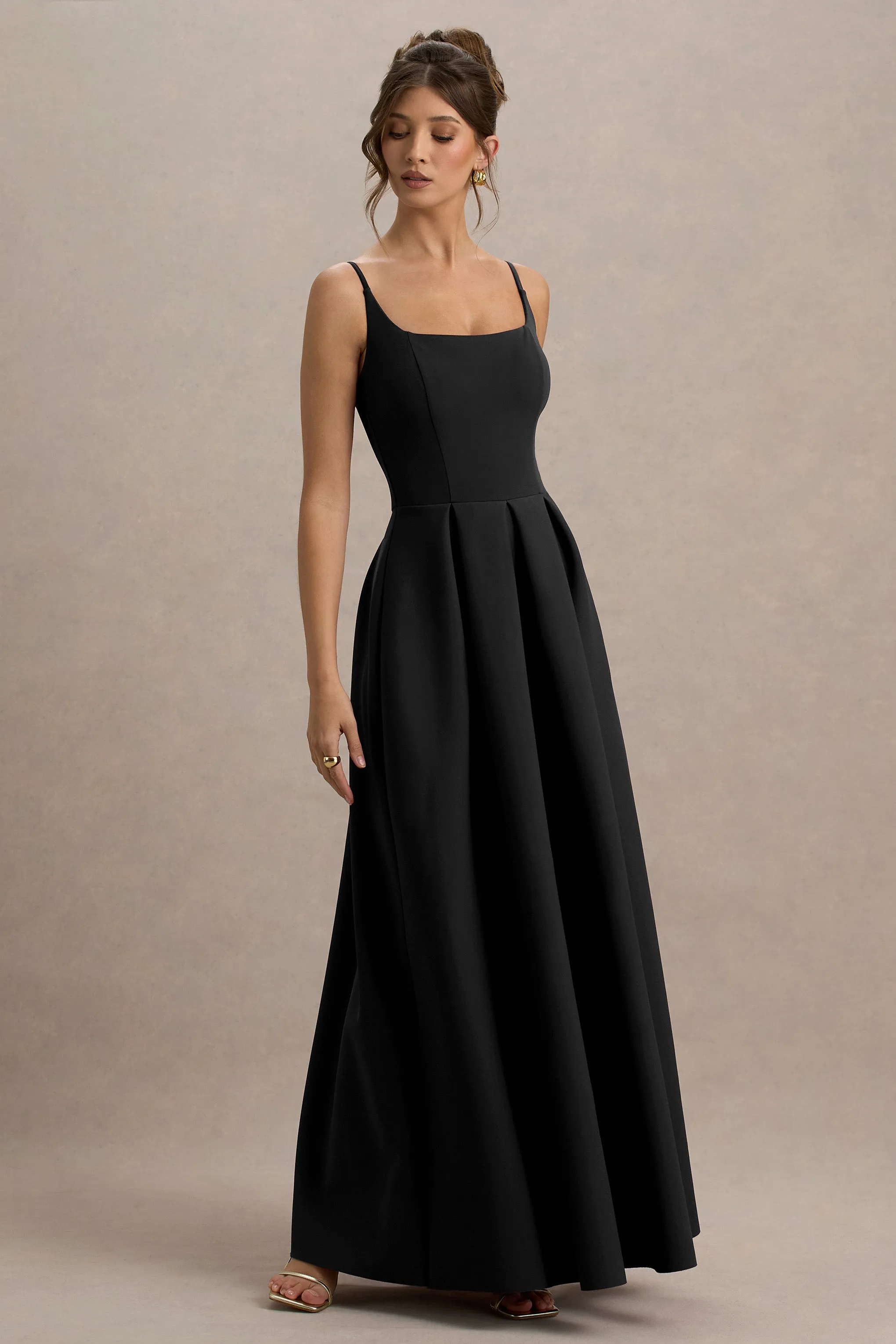 Bambina | Black Scoop-Neck Pleated Maxi Dress sold by Club L London