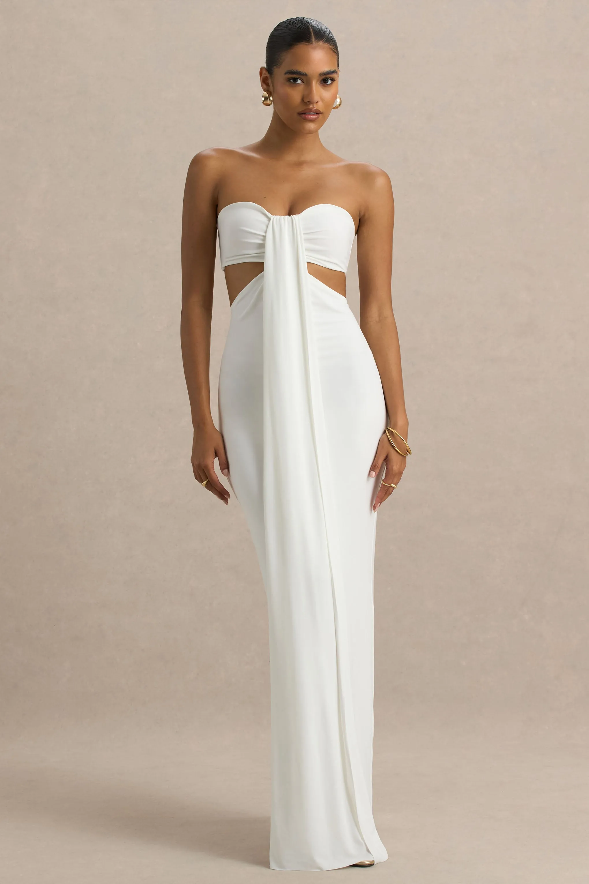 Elixir | Cream Sweetheart-Neck Maxi Dress with Cut-Out Details sold by Club L London product image thumbnail 3