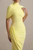 Enchant | Lemon Asymmetric Twisted Cape Maxi Dress sold by Club L London
