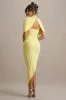 Enchant | Lemon Asymmetric Twisted Cape Maxi Dress sold by Club L London