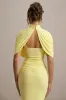 Enchant | Lemon Asymmetric Twisted Cape Maxi Dress sold by Club L London