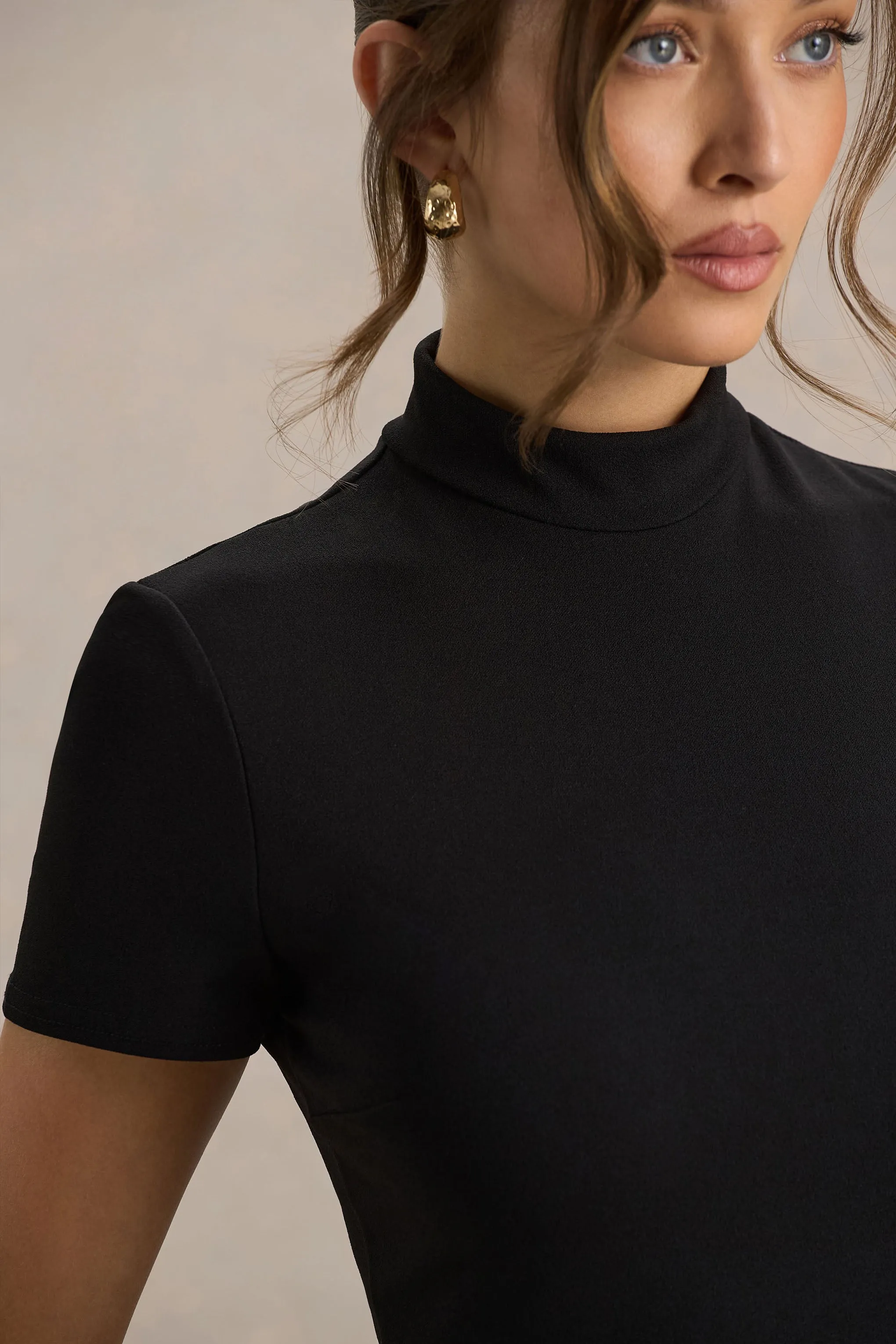 Bellona | Black High-Neck High-Low Midi Dress sold by Club L London product image thumbnail 3