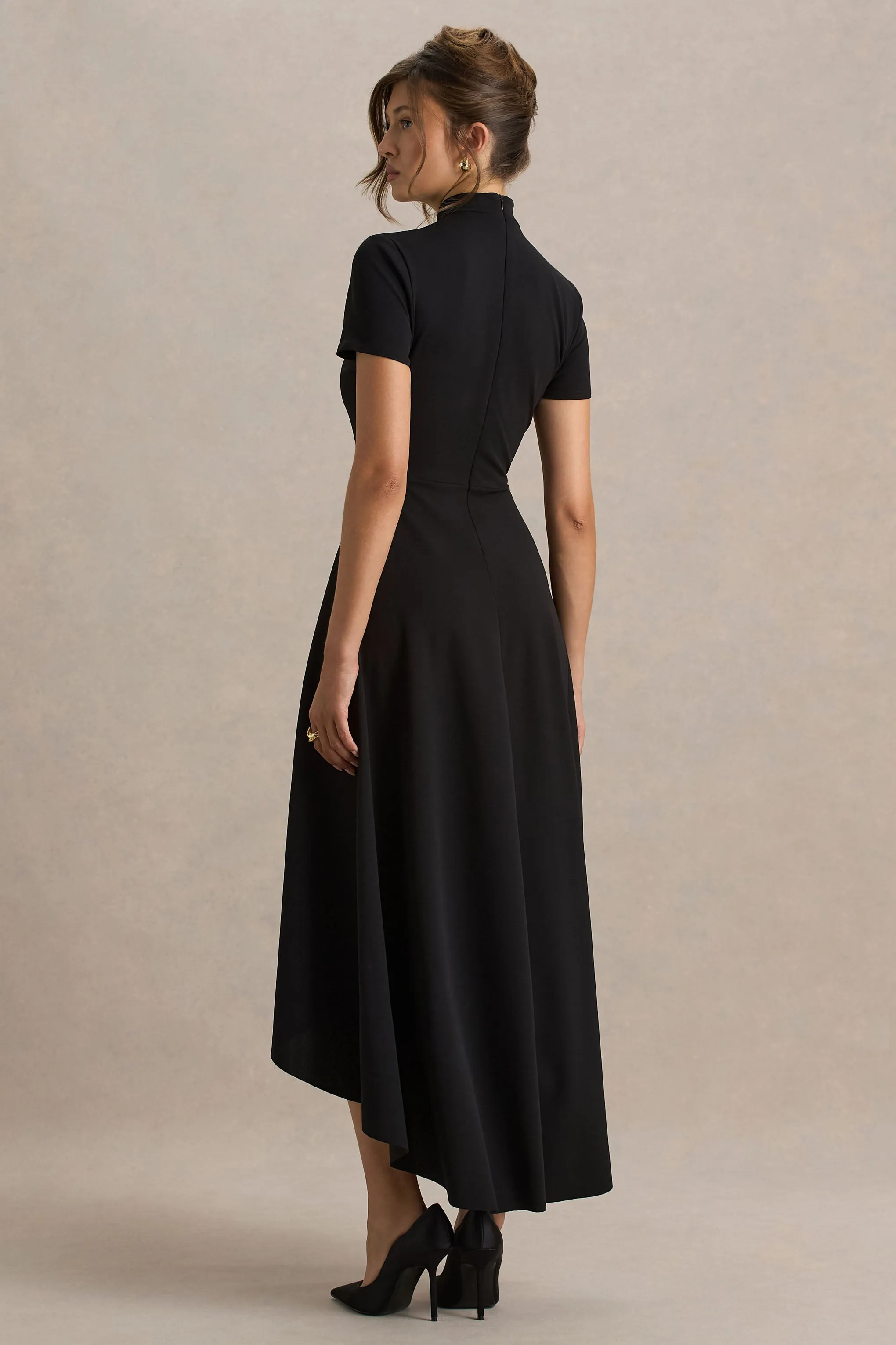 Bellona | Black High-Neck High-Low Midi Dress sold by Club L London product image thumbnail 2