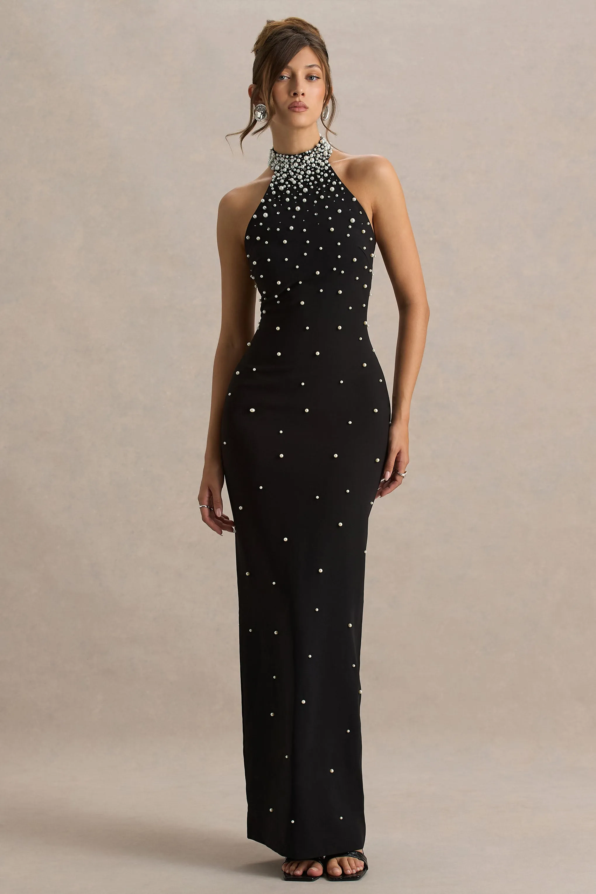 Dani | Black Embellished Halter-Neck Maxi Dress sold by Club L London product image thumbnail 4