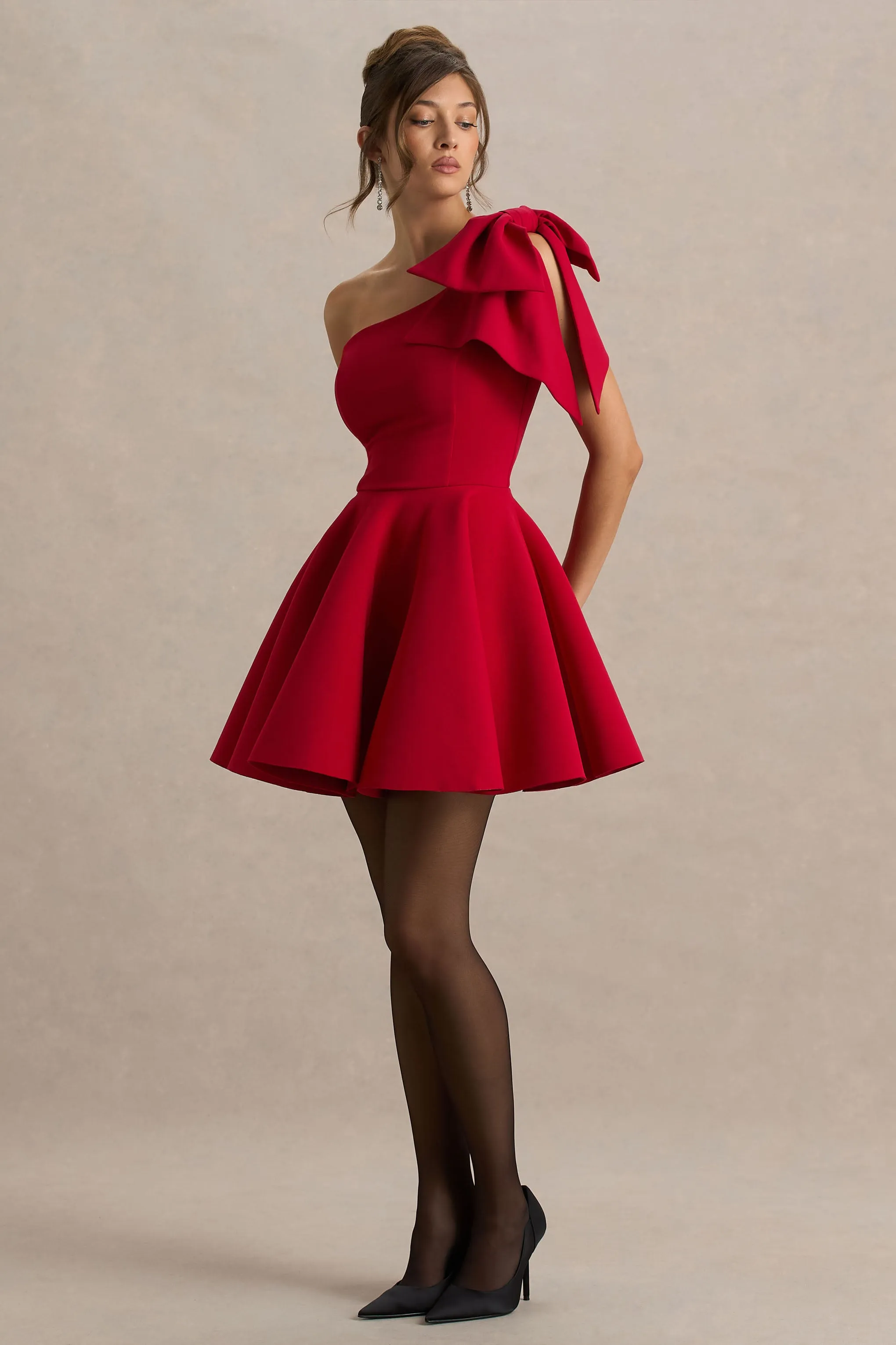 Prosperity | Red Asymmetric-Neck Mini Dress With Bow Detail sold by Club L London product image thumbnail 5