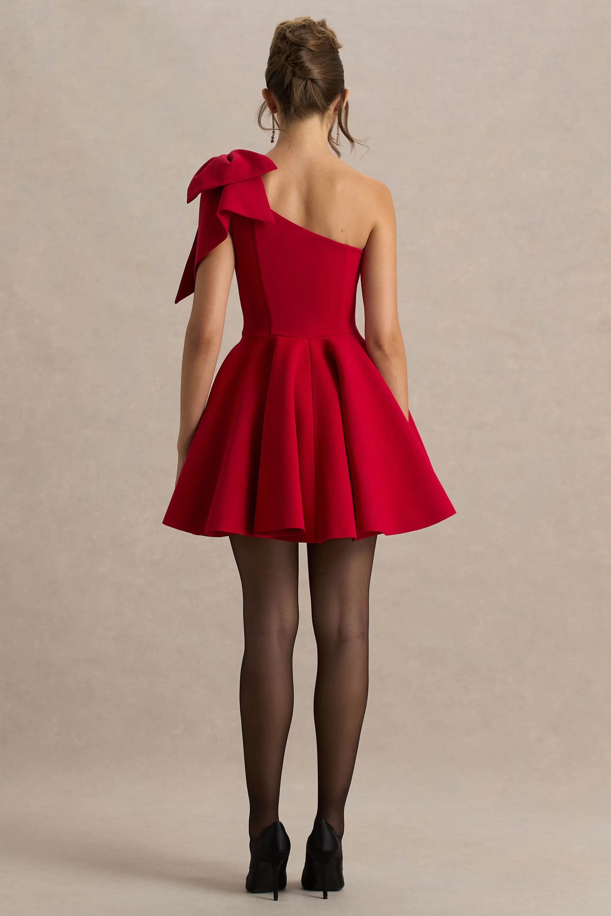 Prosperity | Red Asymmetric-Neck Mini Dress With Bow Detail sold by Club L London product image thumbnail 2
