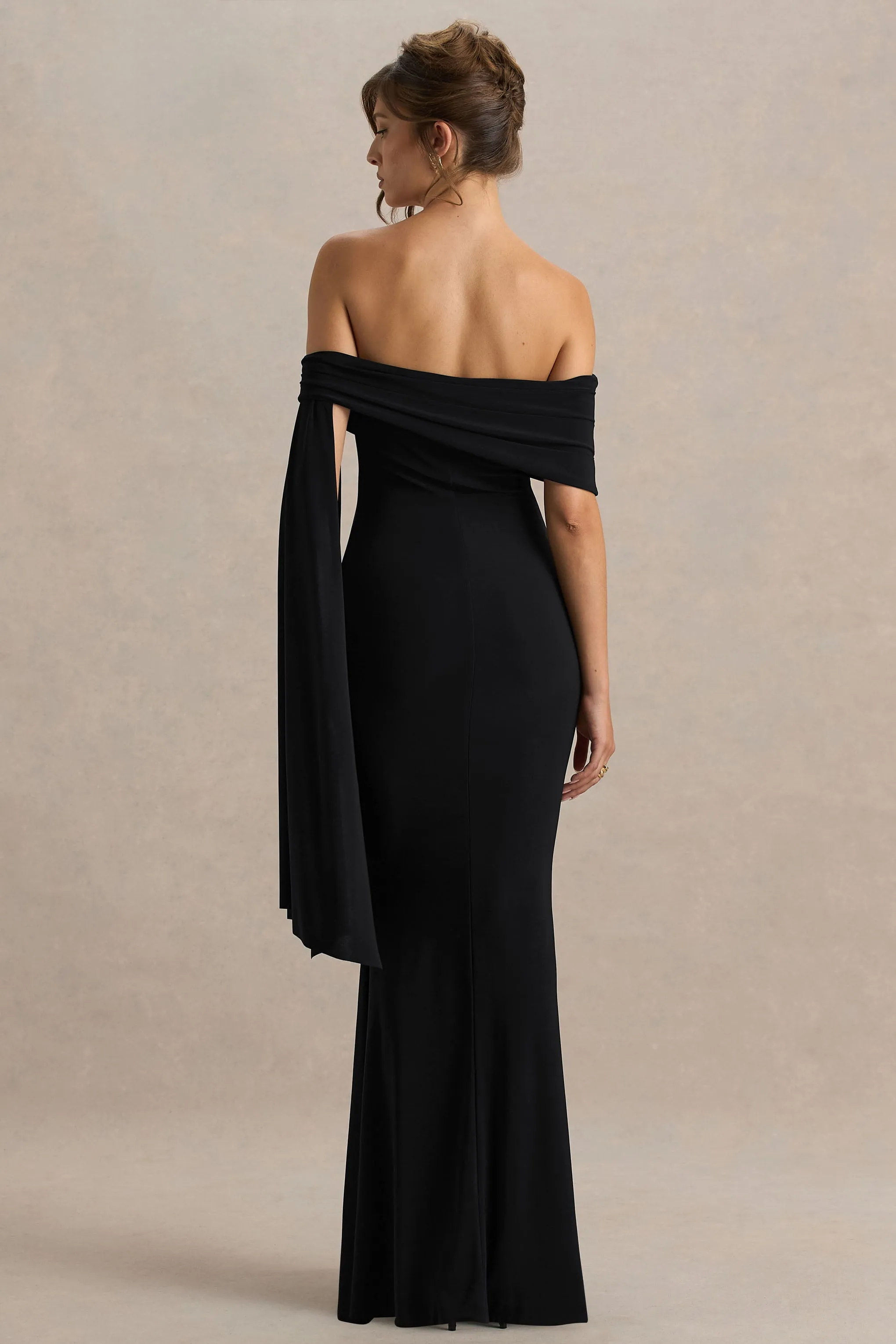 Saffina | Black Bardot-Neck Maxi Dress With Sash Detail sold by Club L London product image thumbnail 2