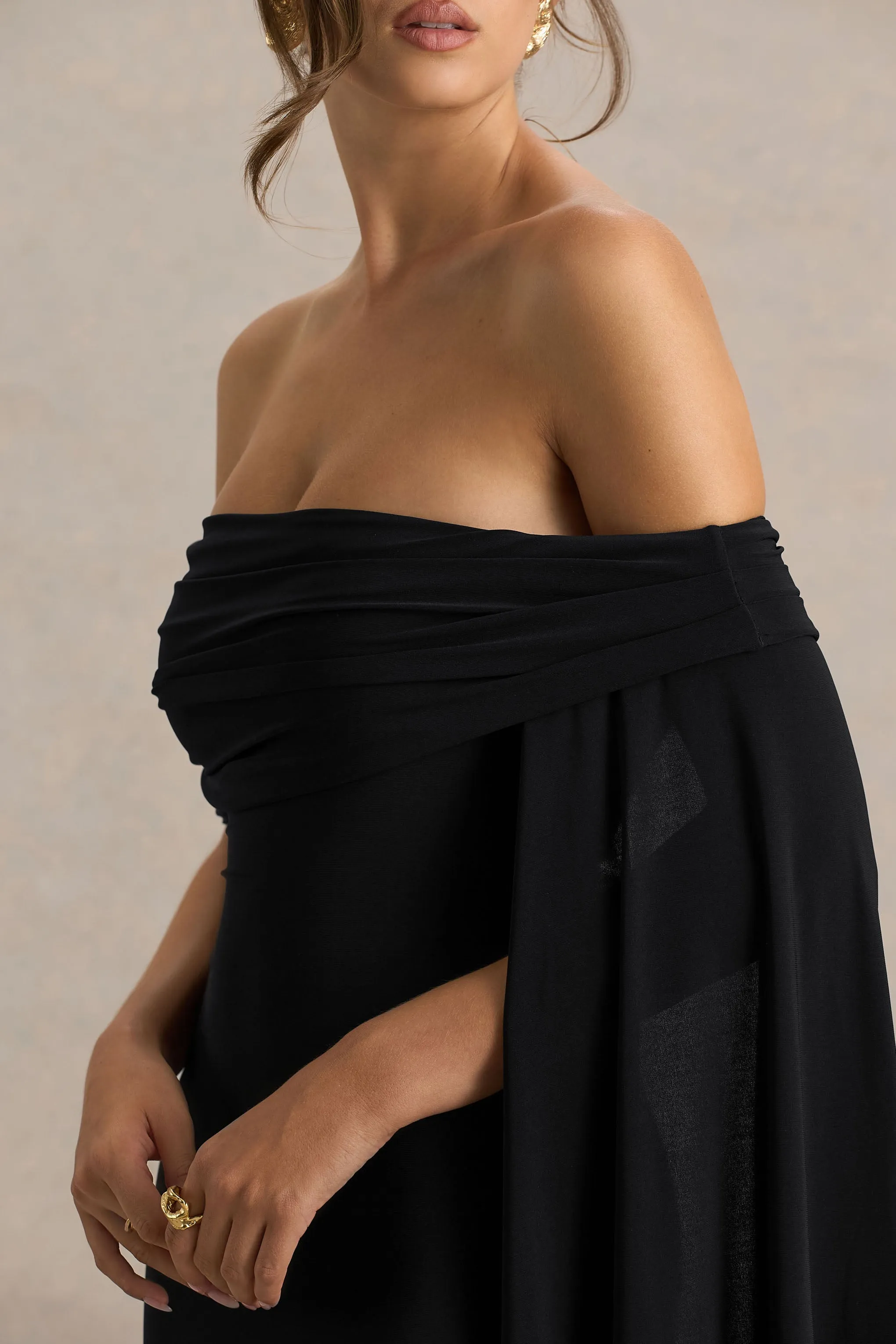 Saffina | Black Bardot-Neck Maxi Dress With Sash Detail sold by Club L London product image thumbnail 3