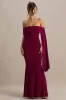 Saffina | Burgundy Bardot-Neck Maxi Dress With Sash Detail sold by Club L London