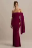 Saffina | Burgundy Bardot-Neck Maxi Dress With Sash Detail sold by Club L London