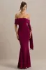 Saffina | Burgundy Bardot-Neck Maxi Dress With Sash Detail sold by Club L London