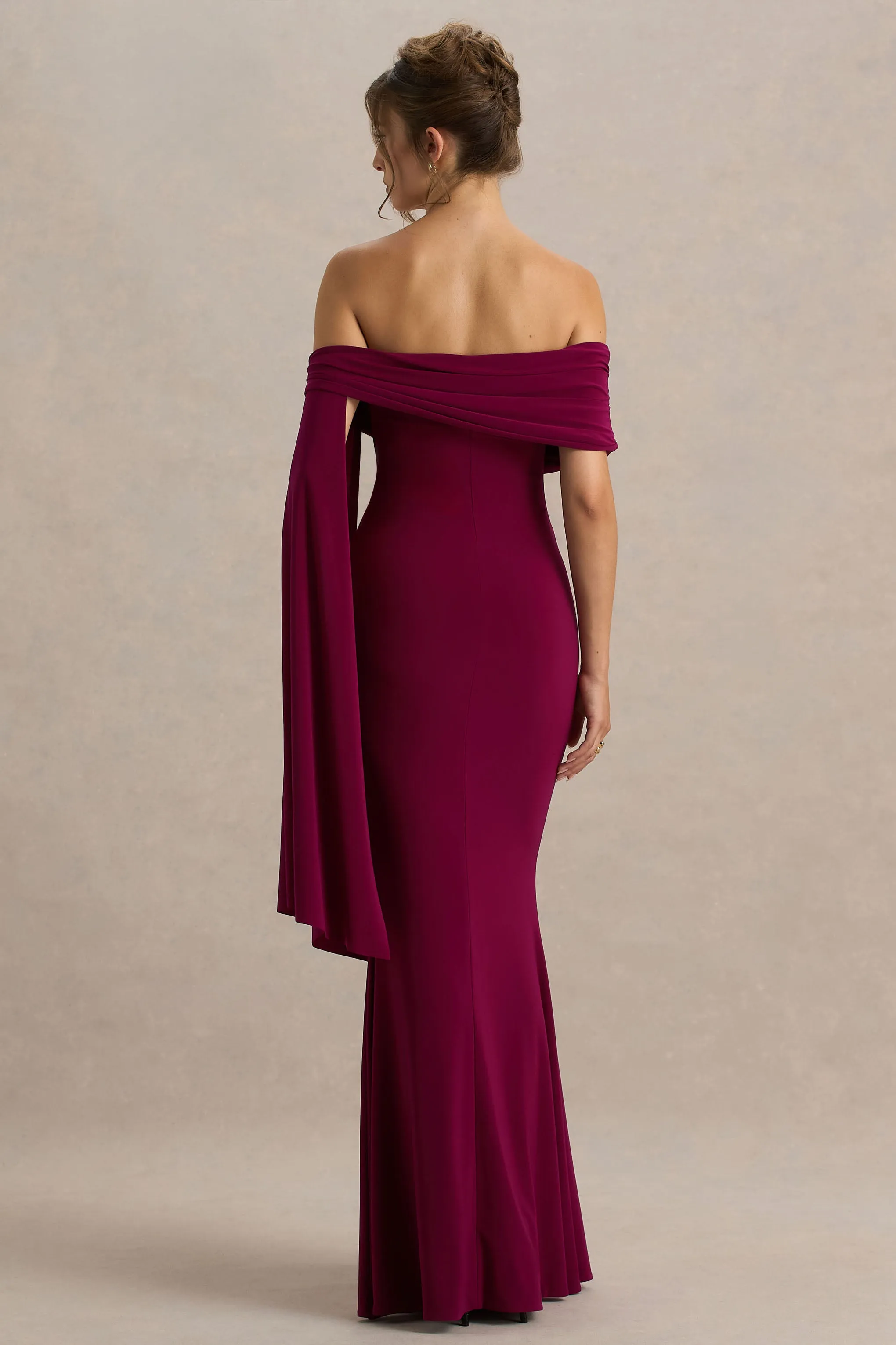 Saffina | Burgundy Bardot-Neck Maxi Dress With Sash Detail sold by Club L London product image thumbnail 2