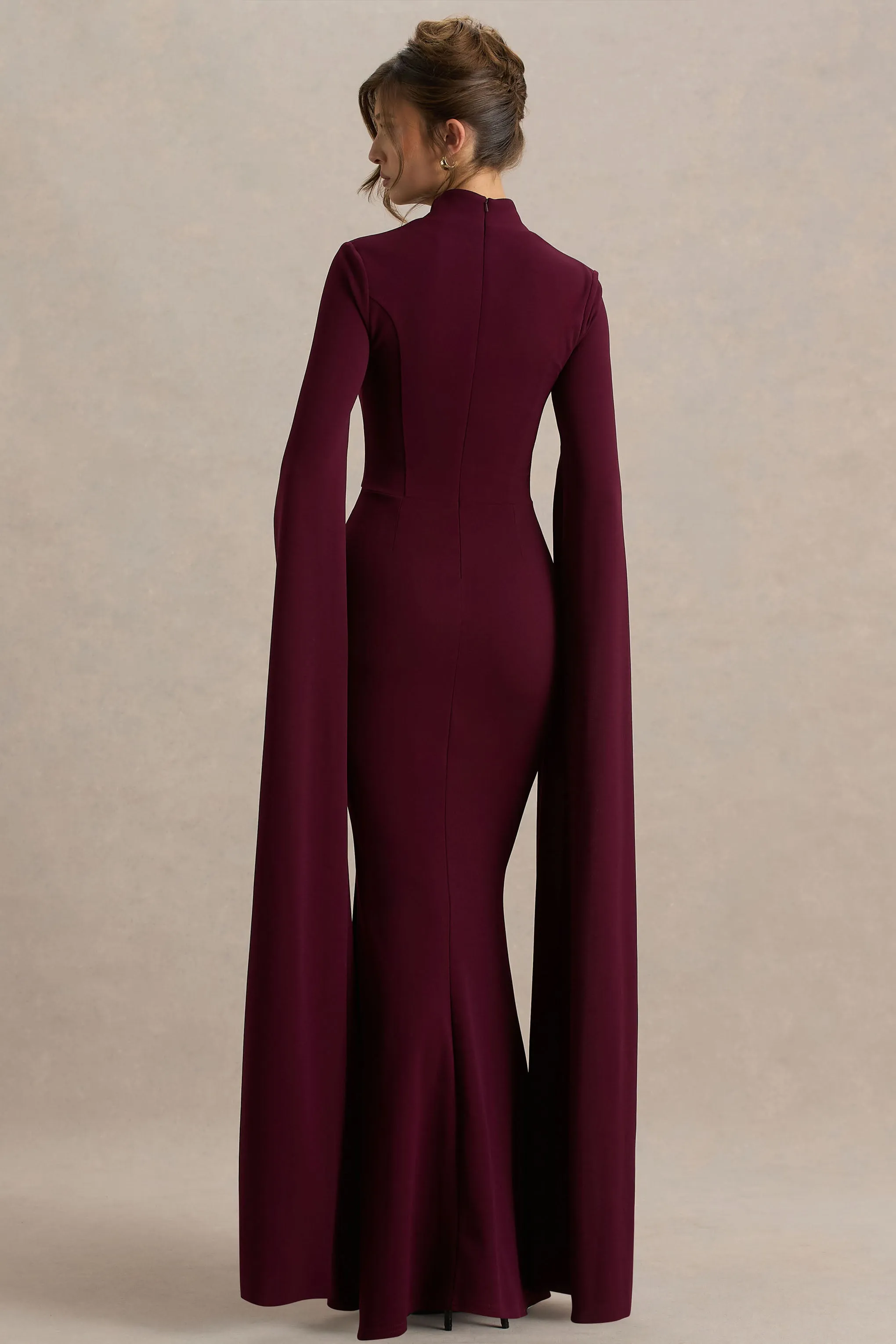 Esme | Burgundy Square-Neck Maxi Dress With Cape Sleeves sold by Club L London product image thumbnail 2