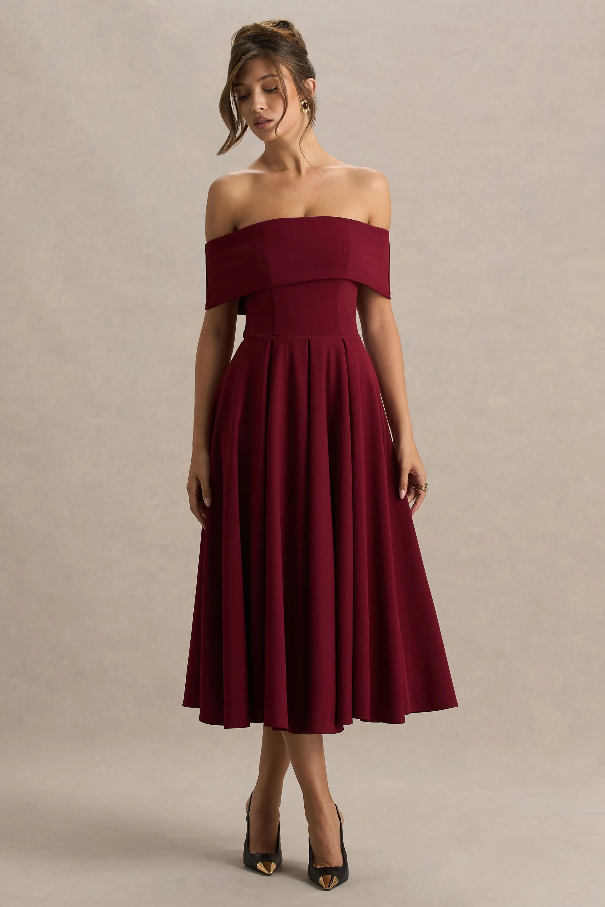 Isabella | Burgundy Bardot-Neck Maxi Dress sold by Club L London product image thumbnail 5