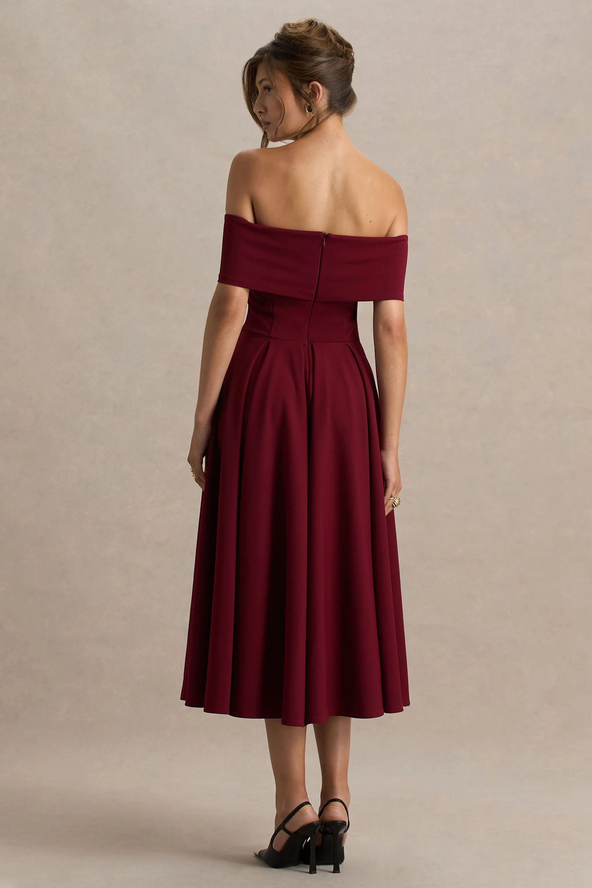 Isabella | Burgundy Bardot-Neck Maxi Dress sold by Club L London product image thumbnail 2