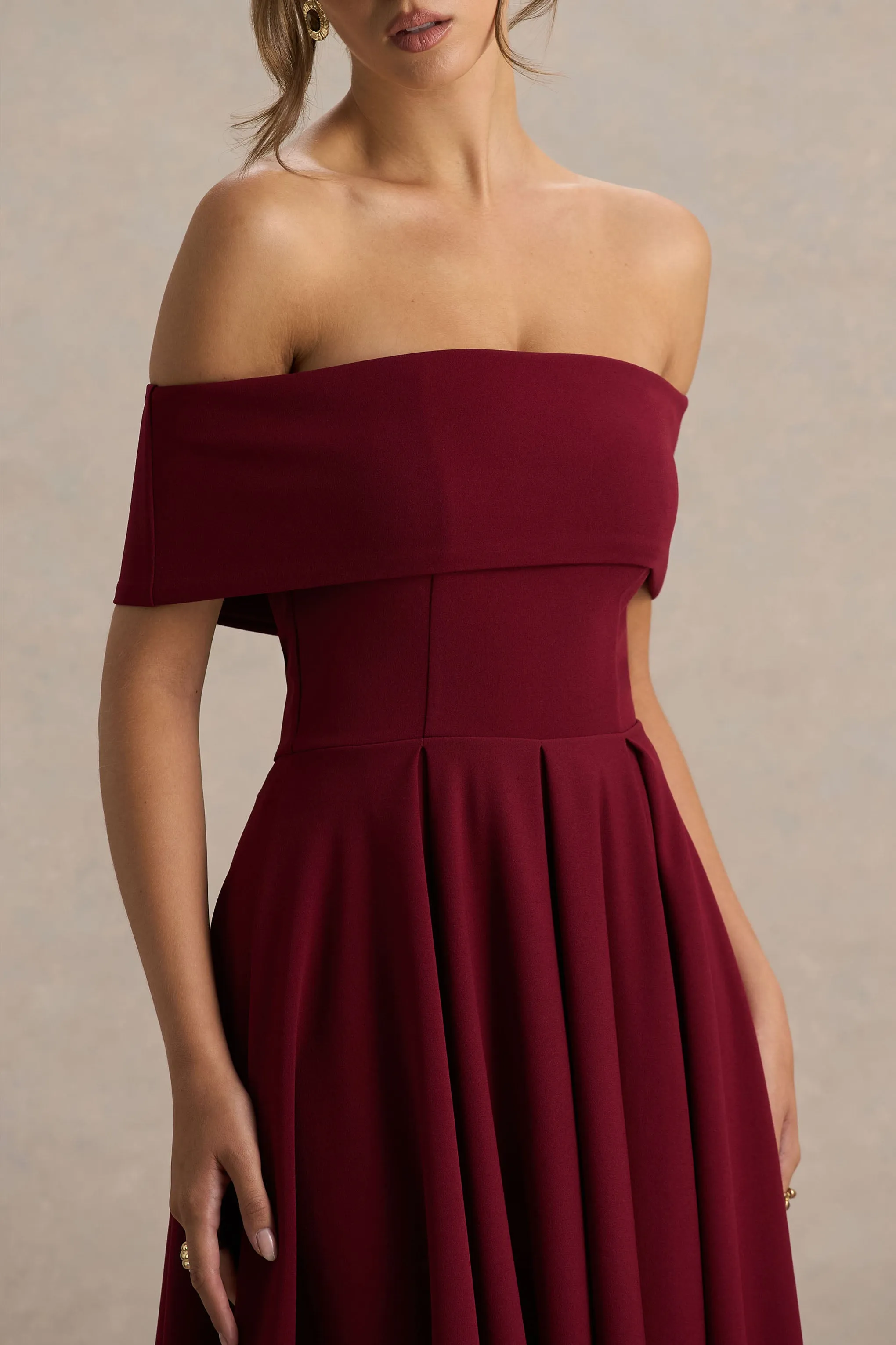 Isabella | Burgundy Bardot-Neck Maxi Dress sold by Club L London product image thumbnail 3